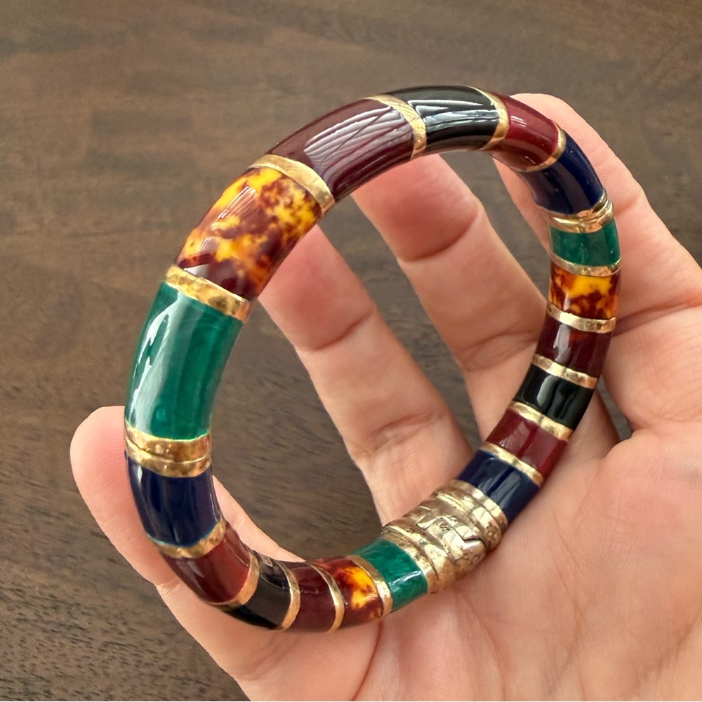 Vicenza enameled gold plated solid sterling silver hinged bangle bracelet - Picture 1 of 7